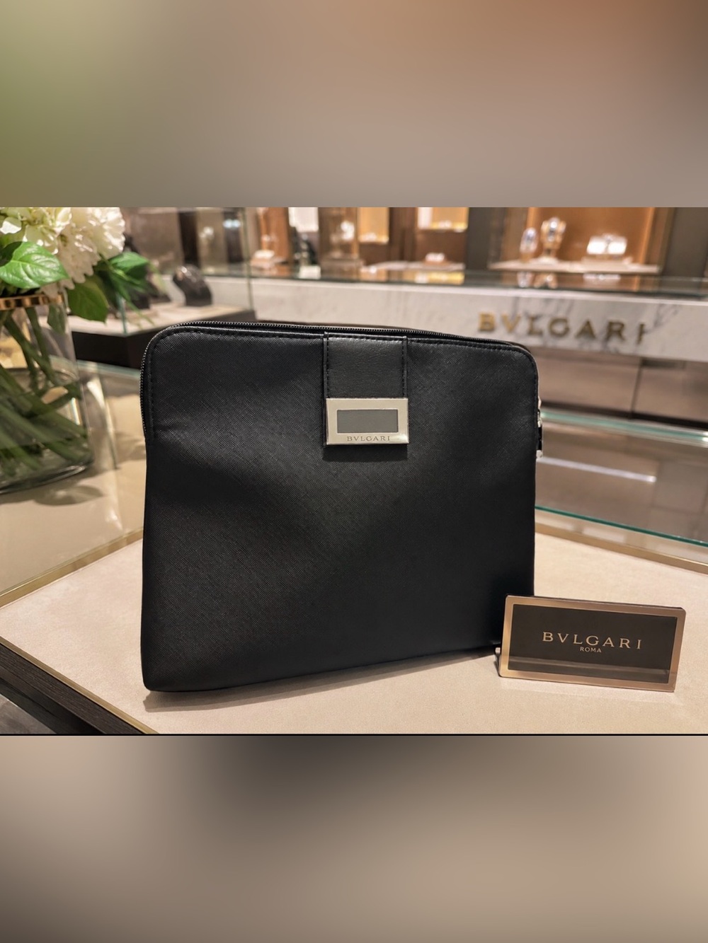 Bvlgari Saffiano Leather Cosmetic Pouch/Clutch